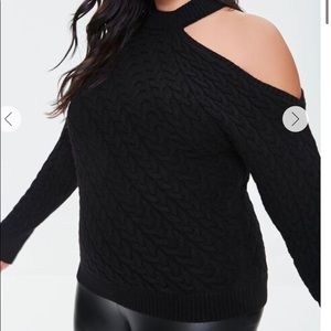 Black cable knit sweater cutout